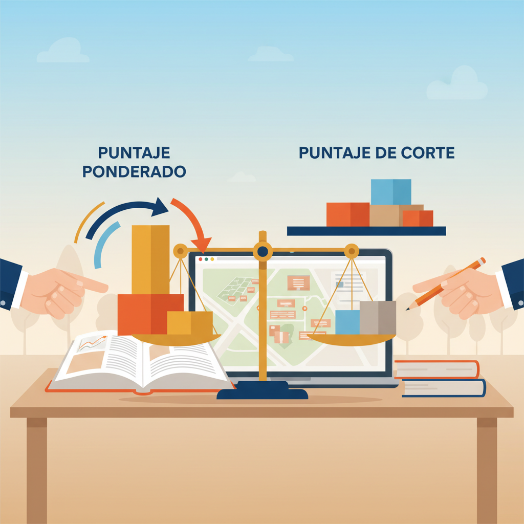 Imagen destacada del artículo "Puntaje Ponderado vs. Puntaje de Corte: ¿Cuál es la diferencia y cómo se calculan?". Temas: Puntajes. Blog puntajepaes.cl sobre puntajes PAES y admisión a la universidad, en alianza con Preuniversitario Filadd.